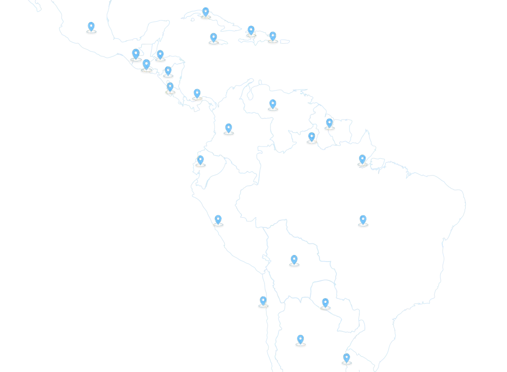 Mapa de Latinoamérica con marcadores de presencia EDlabs
